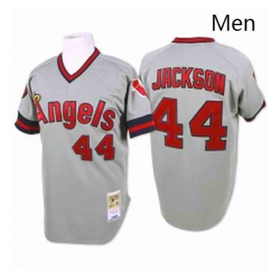 Mens Mitchell and Ness Los Angeles Angels of Anaheim 44 Reggie Jackson Authentic Grey Throwback MLB Jersey